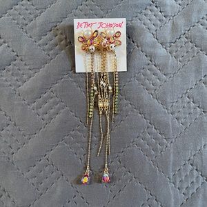 Betsey Johnson Dangling Pearl Moth Earrings NWT